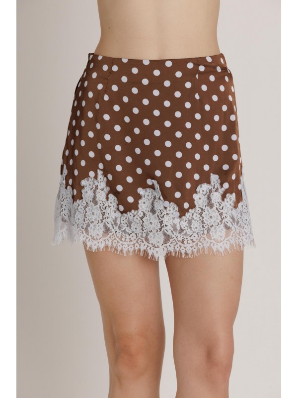 AB2644<br/>LACE TRIM SATIN MINI SKIRT